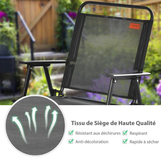 Lot De 4 Chaises Pliantes Jardin Avec Accoudoirs – Toile Gris Résistante, Idéales Terrasse, Patio, Piscine & Camping