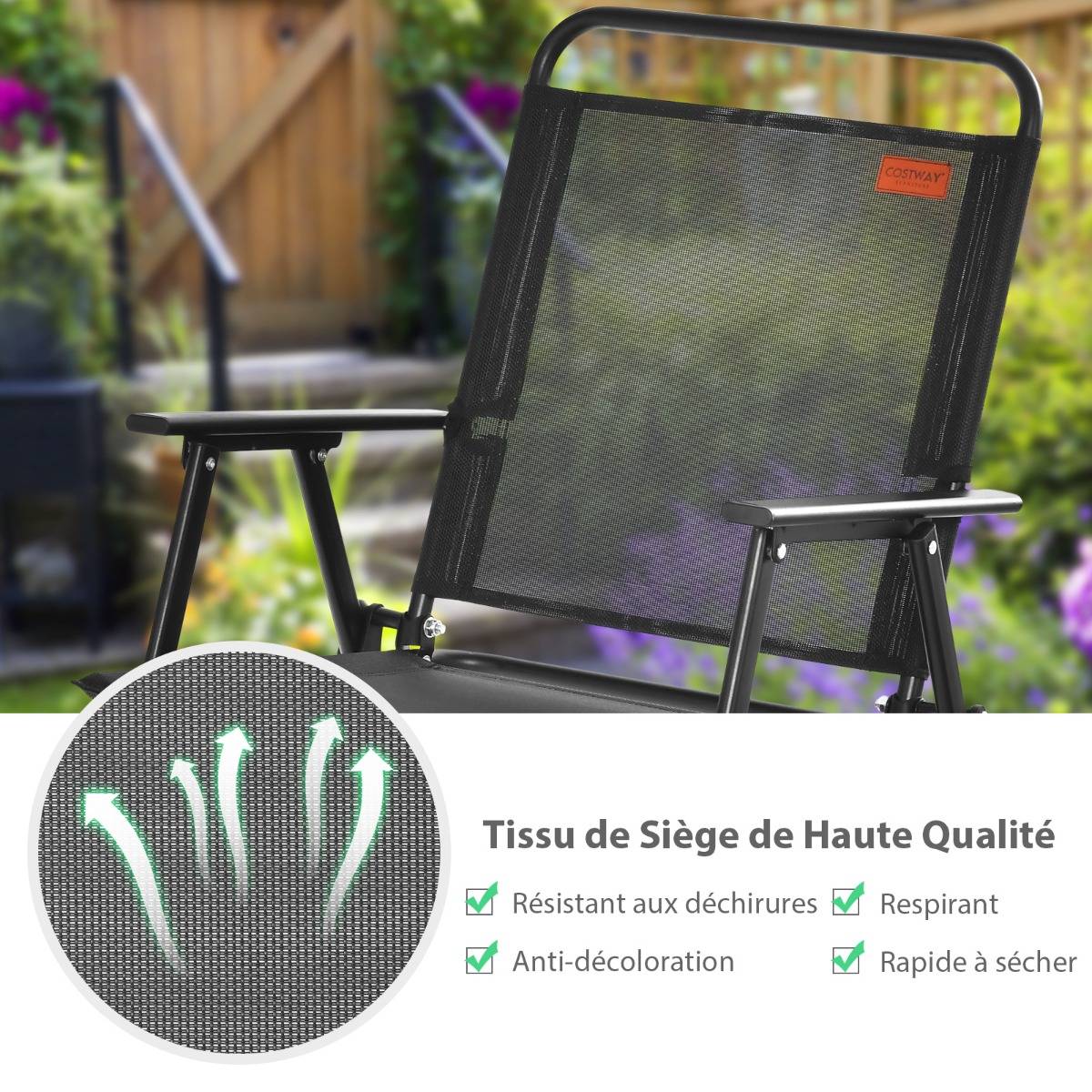 Lot De 4 Chaises Pliantes Jardin Avec Accoudoirs – Toile Gris Résistante, Idéales Terrasse, Patio, Piscine & Camping