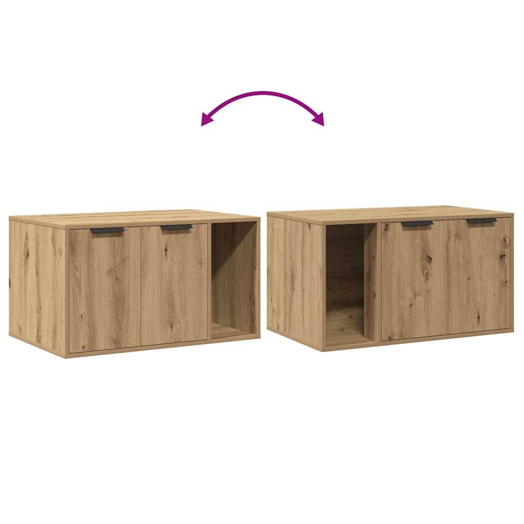 Meuble de bac à litière bois d'ingénierie chêne artisanal 80 x 50 x 45 cm - PANGIVO - Image 8