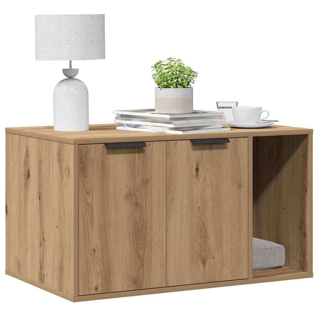 Meuble de bac à litière bois d'ingénierie chêne artisanal 80 x 50 x 45 cm - PANGIVO - Image 3