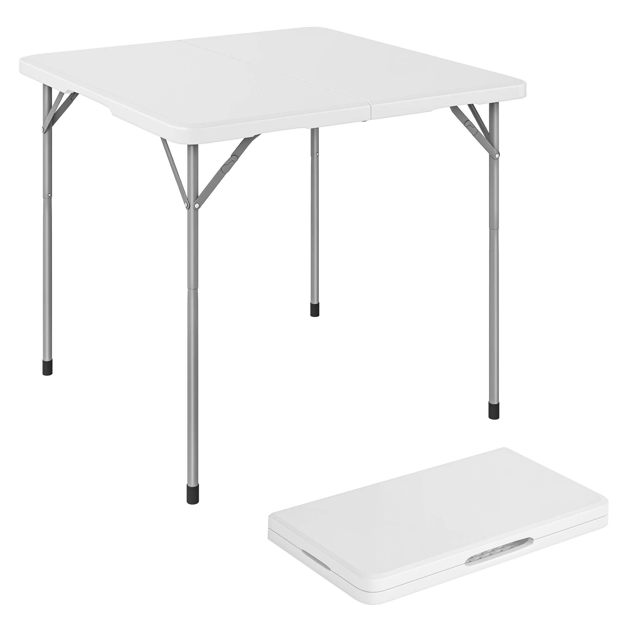 Table pliante en HDPE, table de camping pliante carrée 86 x 86 x 74 cm, avec une poignée, hauteur réglable, blanc