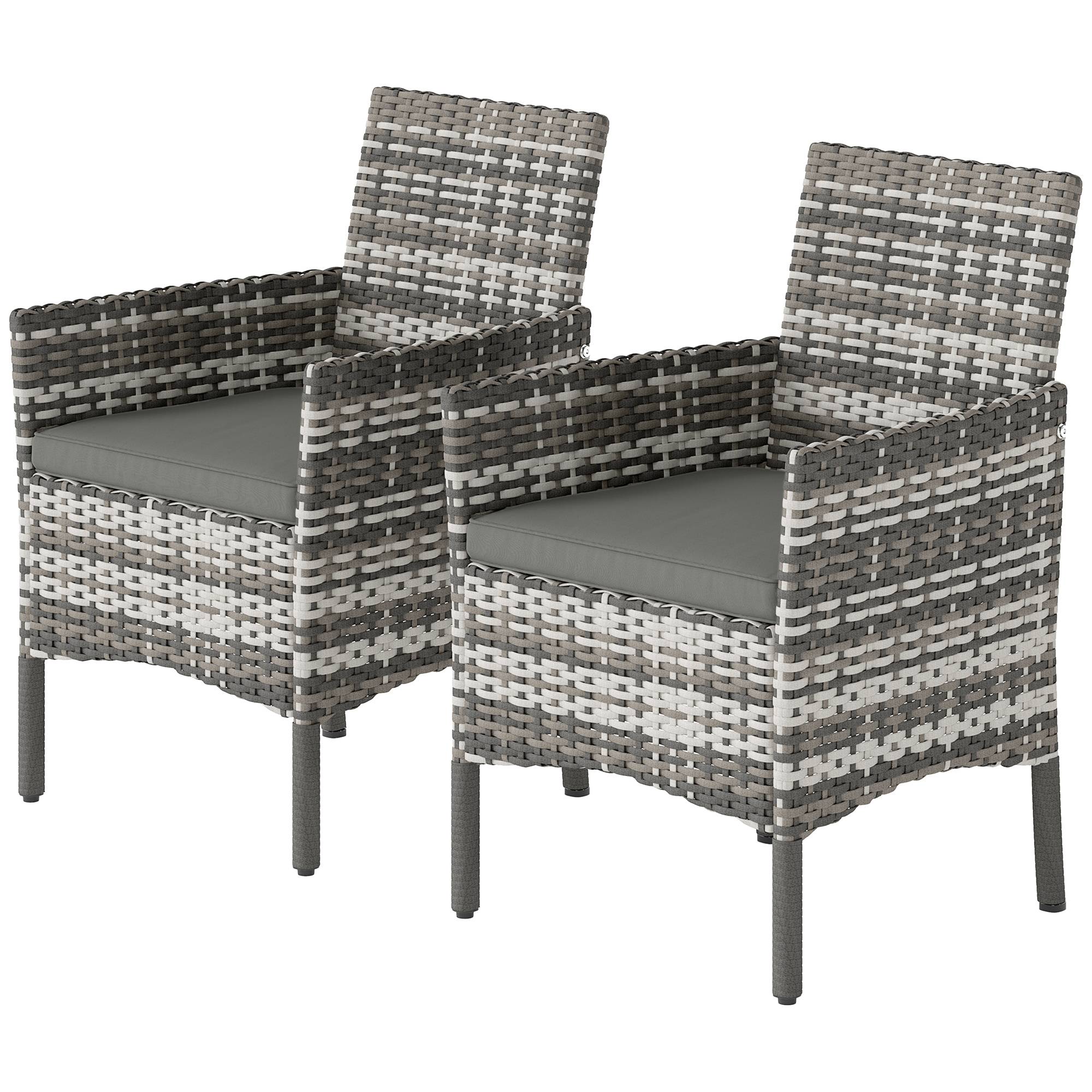 Ensemble 2 chaises jardin rotin et acier avec coussins, accoudoirs, dossier haut, gris - Image 2