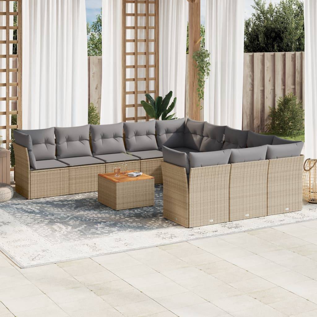 Salon de jardin modulable poly rotin confortable 11 places pour terrasse Beige coussins gris clair – ComfortXL Outdoor Living - Image 1