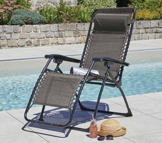 Ozalide - Lot de 2 fauteuils relax en acier pliant taupe PALAVAS - Image 1