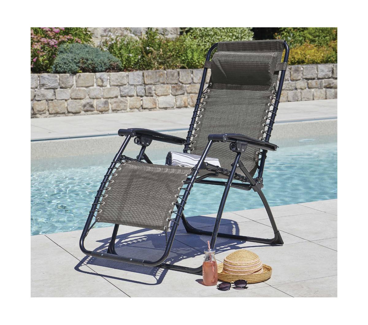 Ozalide - Lot de 2 fauteuils relax en acier  pliant  taupe  PALAVAS - Imagen 3