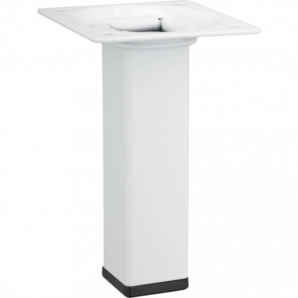 Pied de meuble carré fixe acier époxy blanc, 10 cm - Image 1
