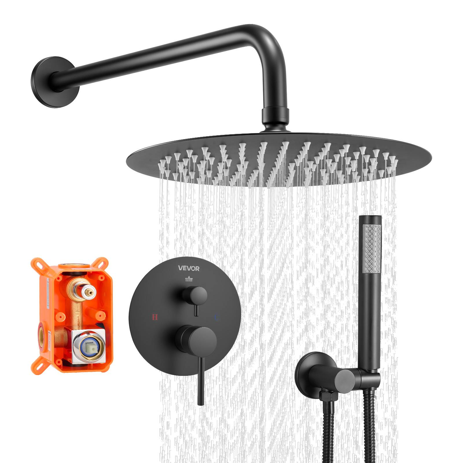 Vevor - VEVOR Kit de Douche avec Douchette de Tête Ronde 25,4 cm et à Main Noir Mat