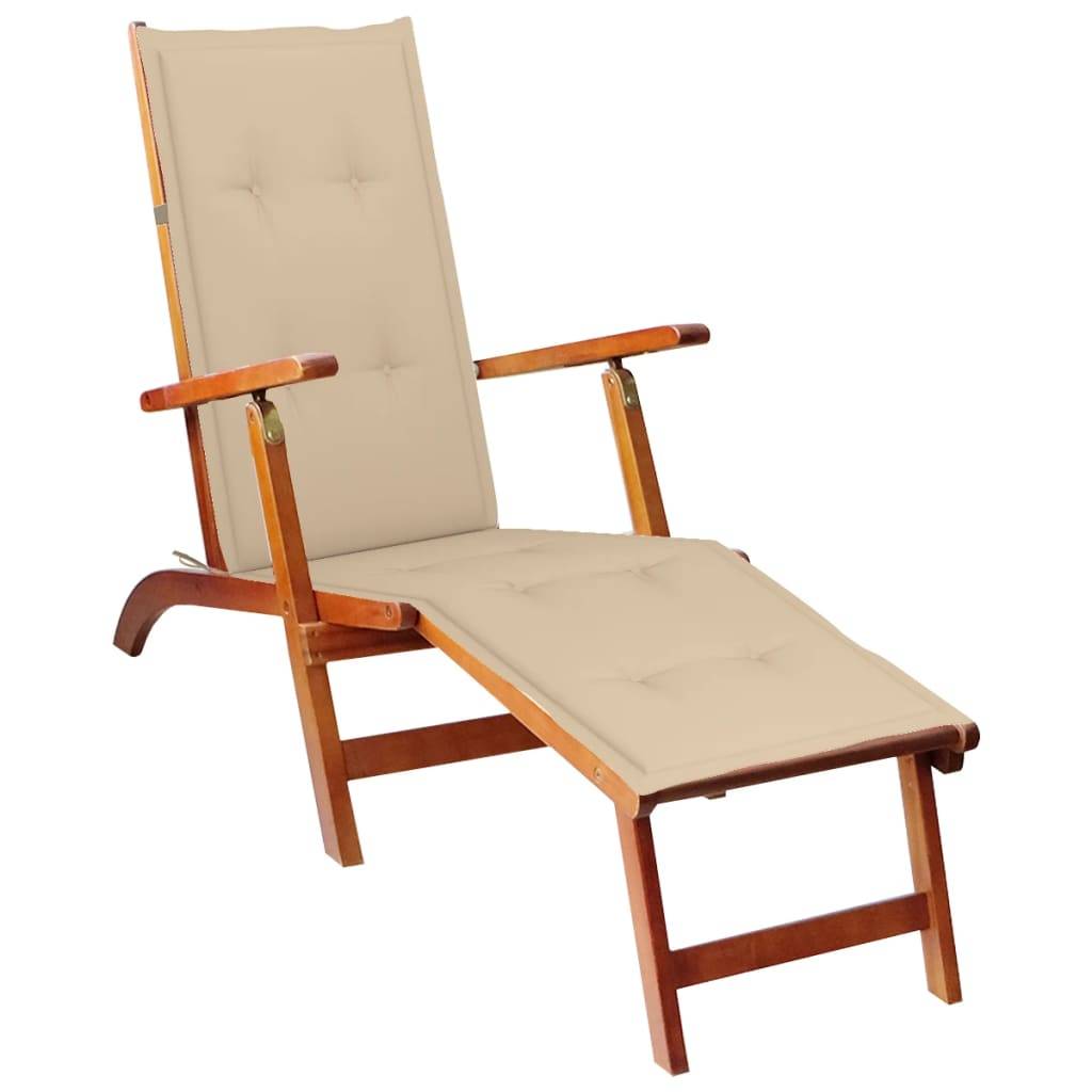 Helloshop26 - Transat chaise longue bain de soleil lit de jardin terrasse meuble d'extérieur avec repose-pied et coussin acacia solide - Imagen 1