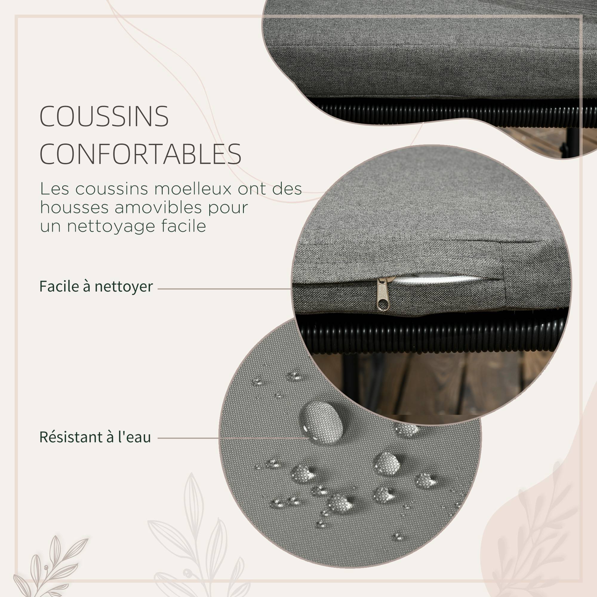 Outsunny - Ensemble salon de jardin encastrable 4 personnes 5 pièces - coussins déhoussables - métal résine filaire noir gris - Outsunny - Imagen 5