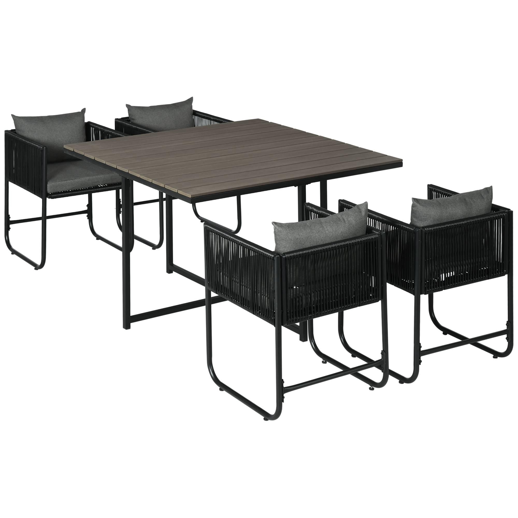 Outsunny - Ensemble salon de jardin encastrable 4 personnes 5 pièces - coussins déhoussables - métal résine filaire noir gris - Outsunny - Imagen 1