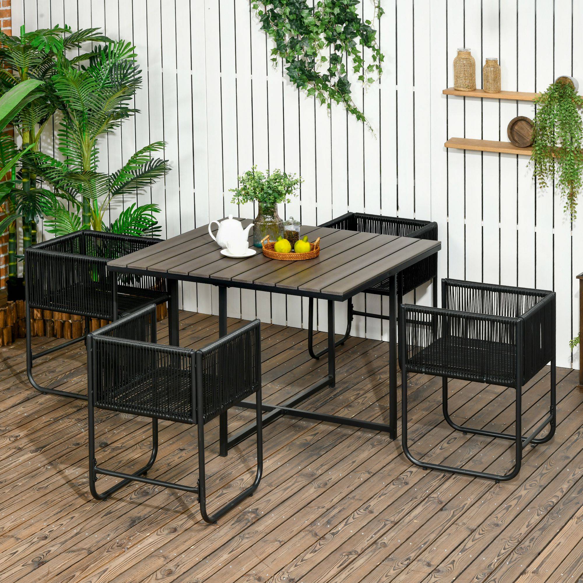 Outsunny - Ensemble salon de jardin encastrable 4 personnes 5 pièces - coussins déhoussables - métal résine filaire noir gris - Outsunny - Imagen 2