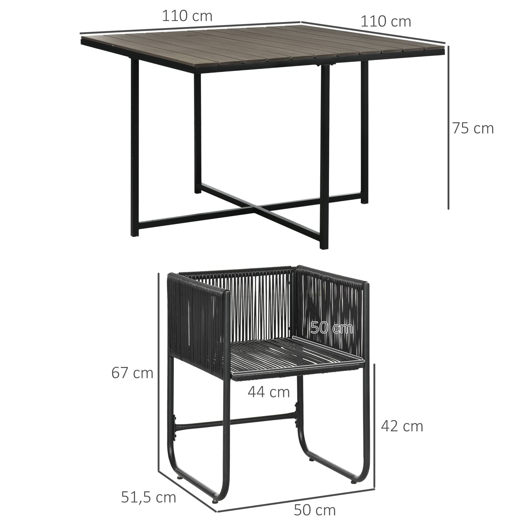 Outsunny - Ensemble salon de jardin encastrable 4 personnes 5 pièces - coussins déhoussables - métal résine filaire noir gris - Outsunny - Imagen 3