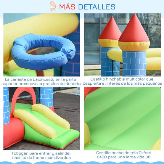 Château gonflable multicolore toboggan matelas gonfleur et sac de transport 280 × 260 × 210 cm intérieur extérieur - Image 9