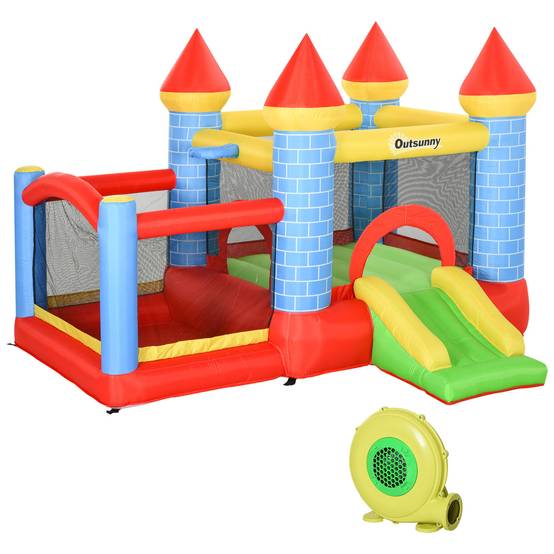 Château gonflable multicolore toboggan matelas gonfleur et sac de transport 280 × 260 × 210 cm intérieur extérieur - Image 2