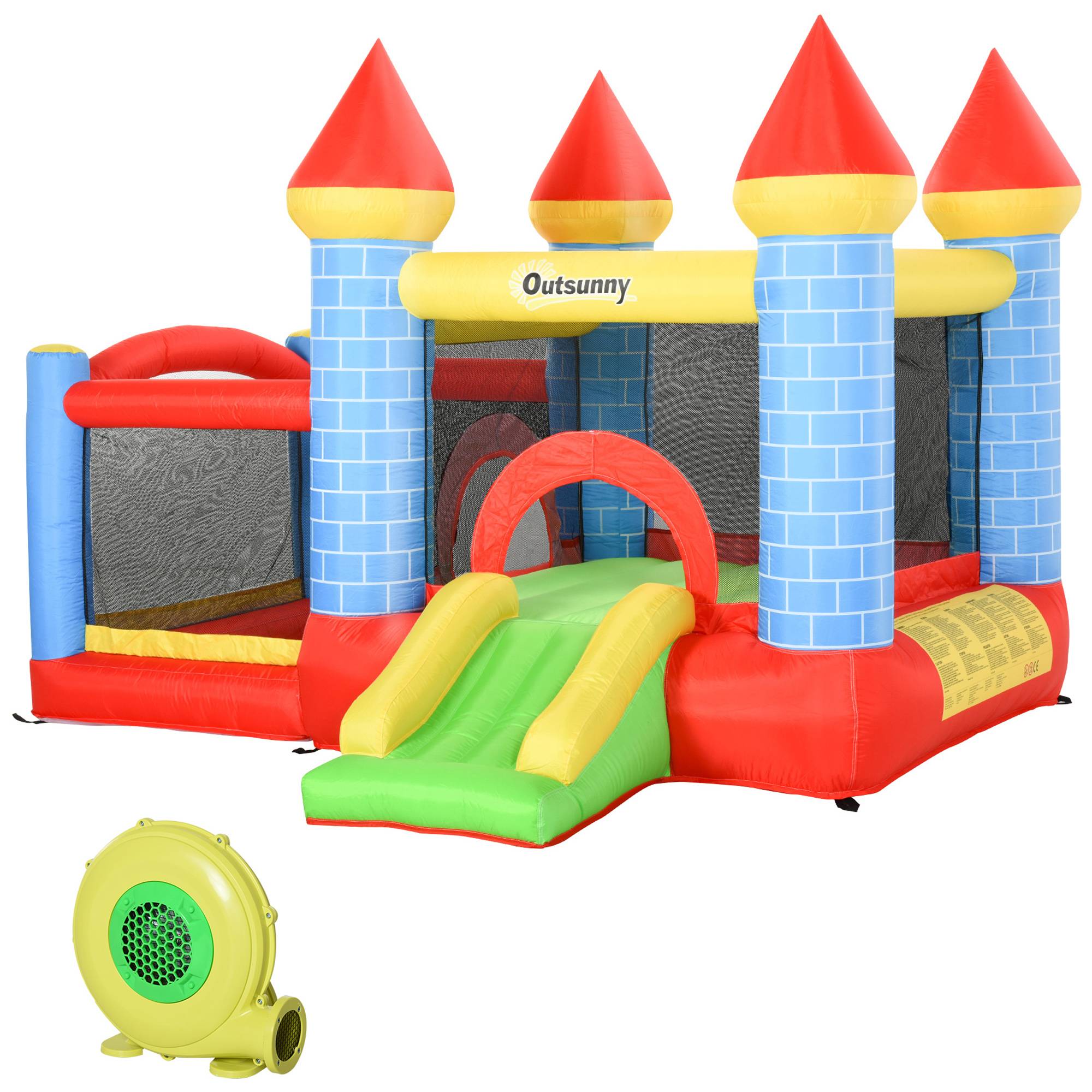 Château gonflable multicolore toboggan matelas gonfleur et sac de transport 280 × 260 × 210 cm intérieur extérieur
