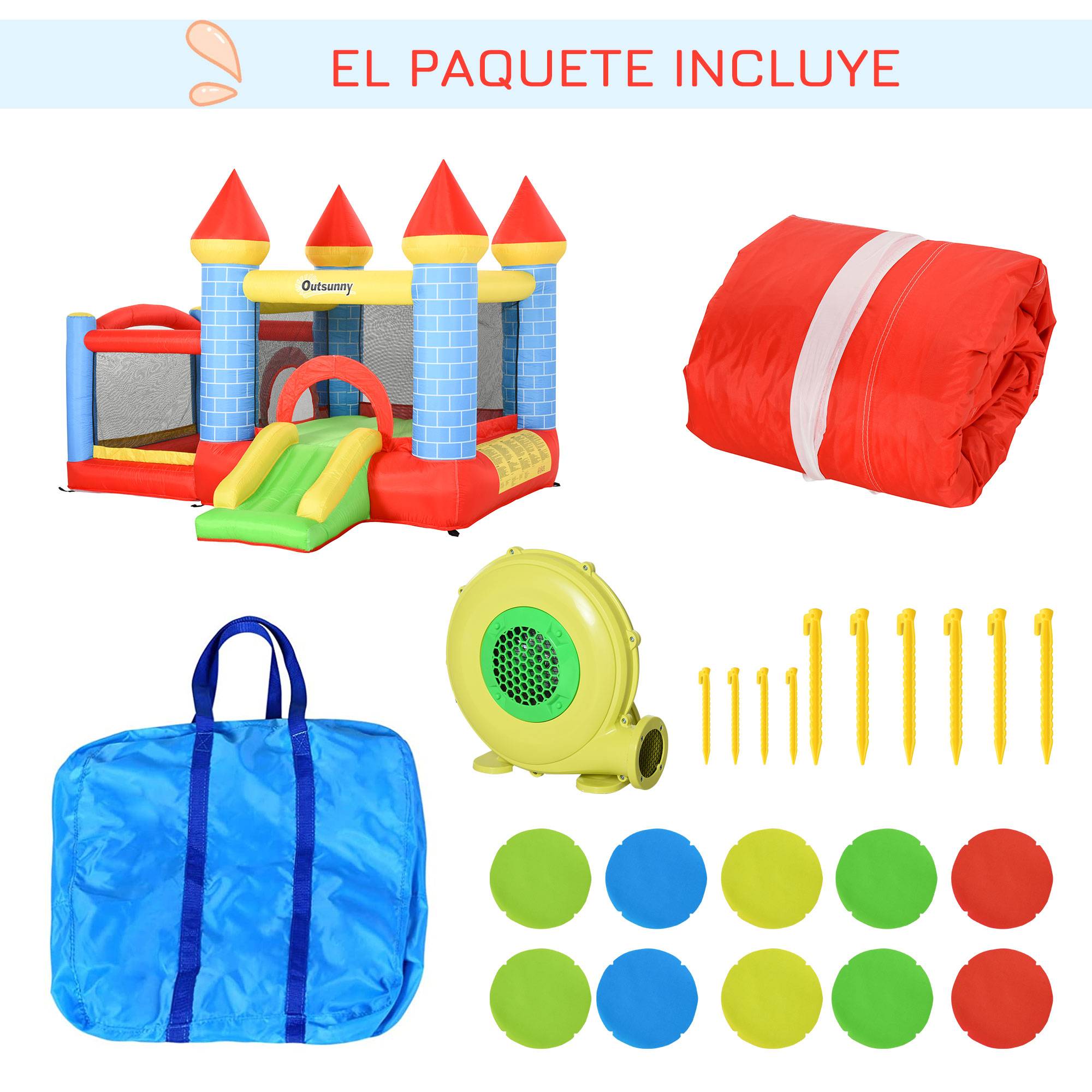 Château gonflable multicolore toboggan matelas gonfleur et sac de transport 280 × 260 × 210 cm intérieur extérieur - Image 10