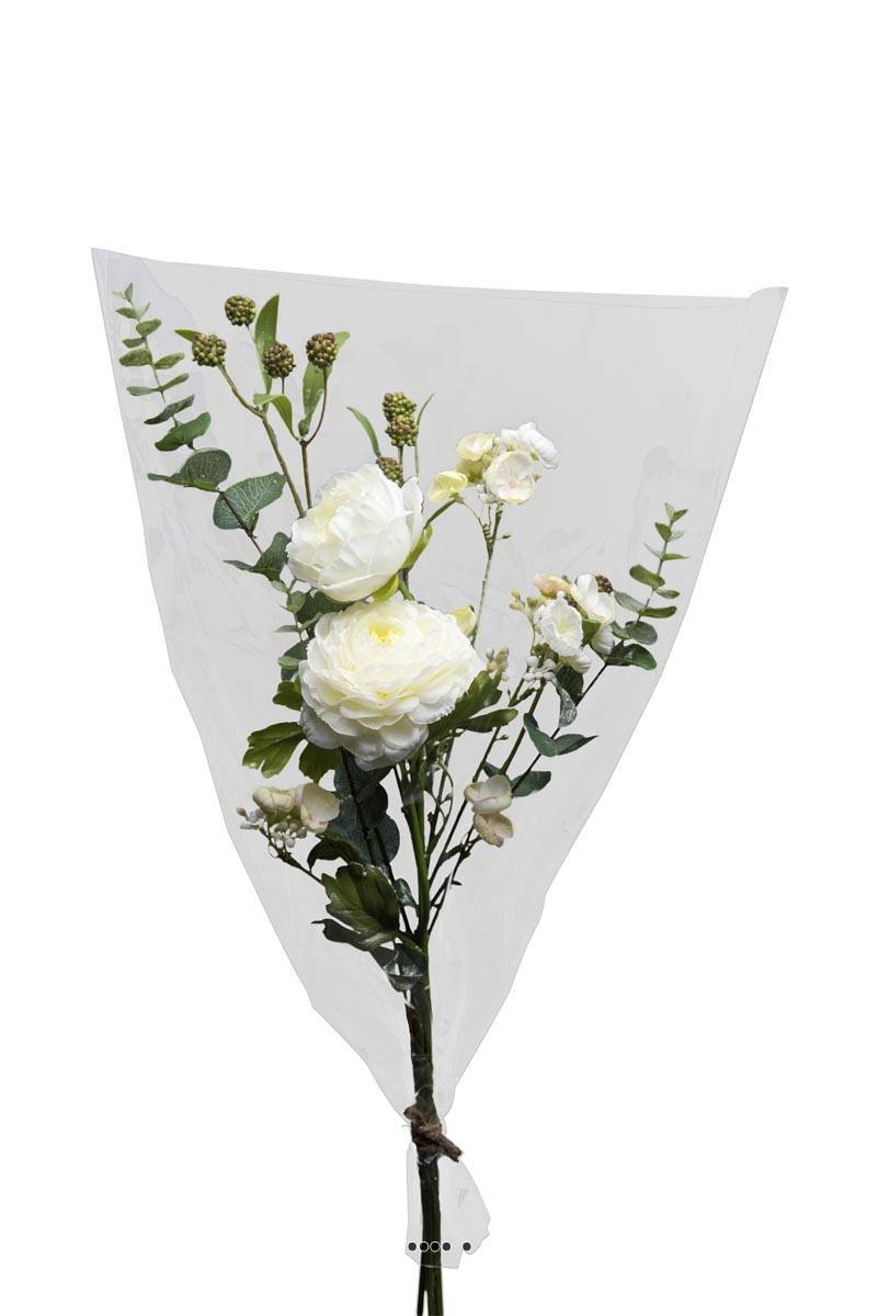 Artificielles - Bouquet de fleurs factices emballé haut de gamme H65cm superbe Crème - couleur: Crème - Imagen 2