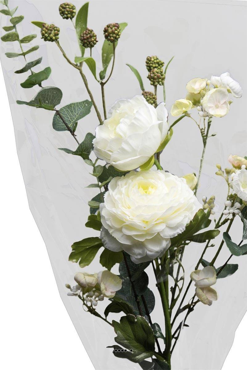 Artificielles - Bouquet de fleurs factices emballé haut de gamme H65cm superbe Crème - couleur: Crème - Imagen 3