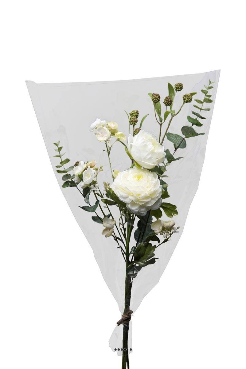 Artificielles - Bouquet de fleurs factices emballé haut de gamme H65cm superbe Crème - couleur: Crème - Imagen 1