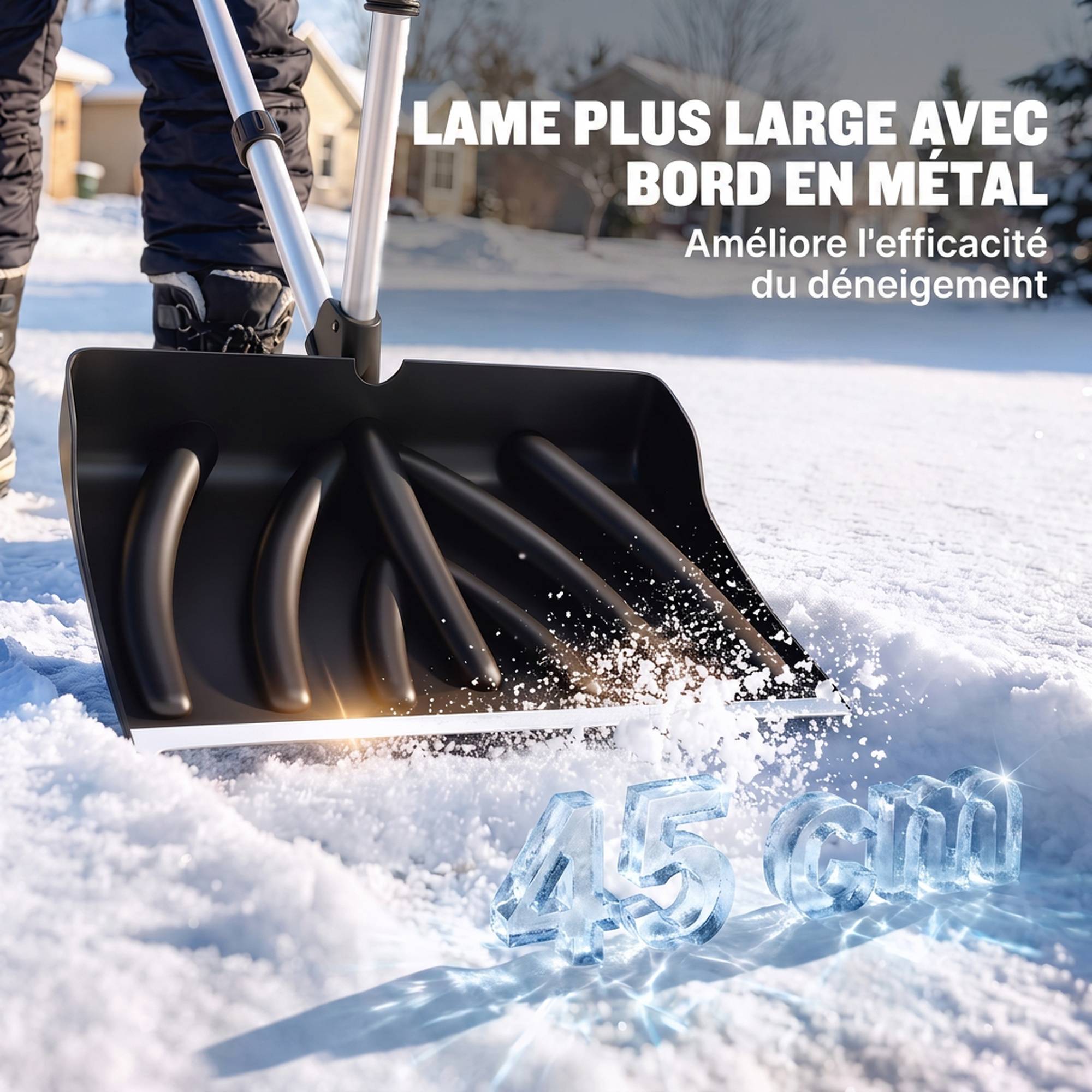 ComfortXL - Pelle à neige en aluminium et plastique noir lame 45 cm pour allées avec double poignée et manche amovible - Image 6