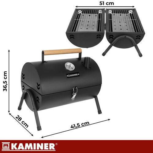 Barbecue touristique 36,5 x 28 x 41,5 cm avec couvercle, thermomètre, 2 grilles et 2 plateaux - Image 2
