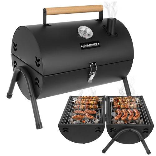 Barbecue touristique 36,5 x 28 x 41,5 cm avec couvercle, thermomètre, 2 grilles et 2 plateaux - Image 1