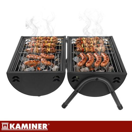 Barbecue touristique 36,5 x 28 x 41,5 cm avec couvercle, thermomètre, 2 grilles et 2 plateaux - Image 8