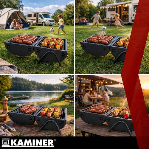 Barbecue touristique 36,5 x 28 x 41,5 cm avec couvercle, thermomètre, 2 grilles et 2 plateaux - Image 9
