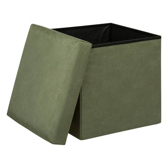 Atmosphera - Pouf pliant "Lilou" en velours 38x38cm vert kaki - Atmosphera Créateur d'intérieur - Image 3