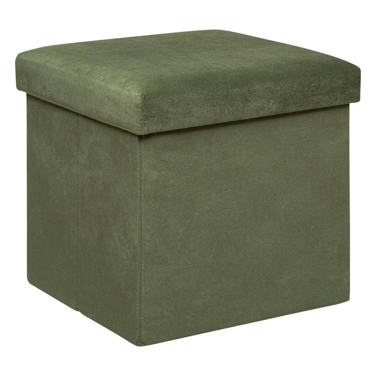 Atmosphera - Pouf pliant "Lilou" en velours 38x38cm vert kaki - Atmosphera Créateur d'intérieur - Image 1