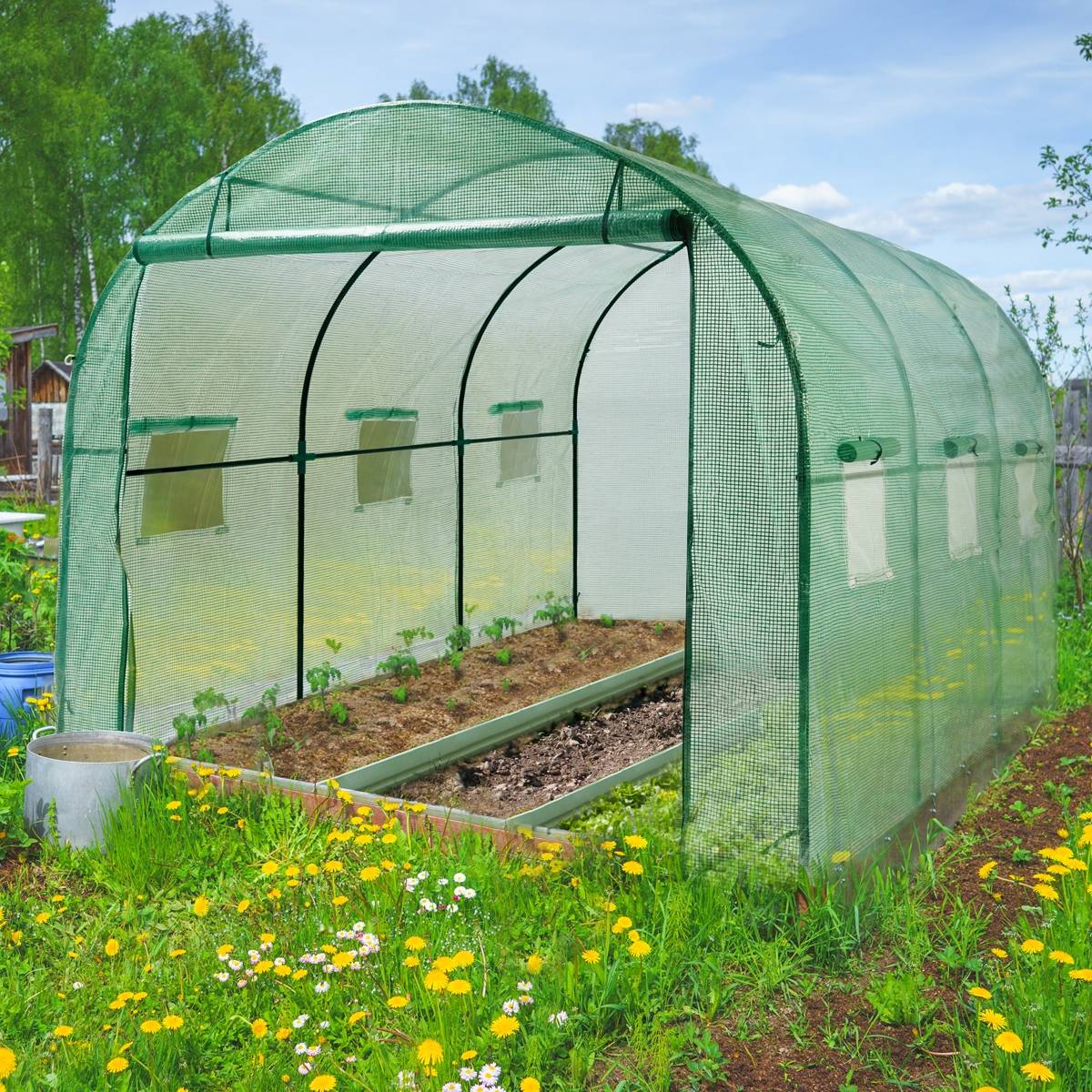 Ecd-Germany - Serre de jardin tunnel surface 6m² cadre en acier 6 fenêtres 1 porte 3Lx2lx2H m - Imagen 8