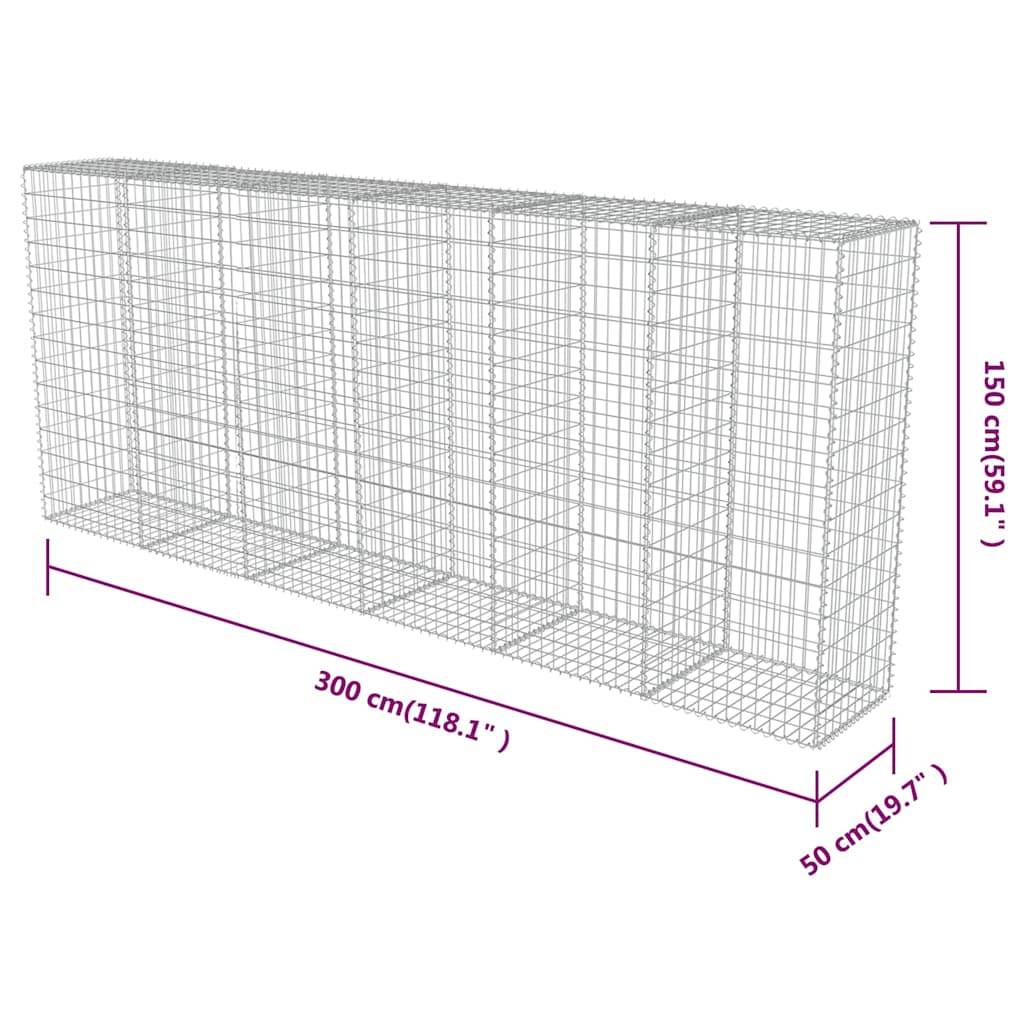 Mur en gabion avec couvercles Acier galvanisé Argenté 300 x 50 x 150 cm - PANGIVO - Image 7