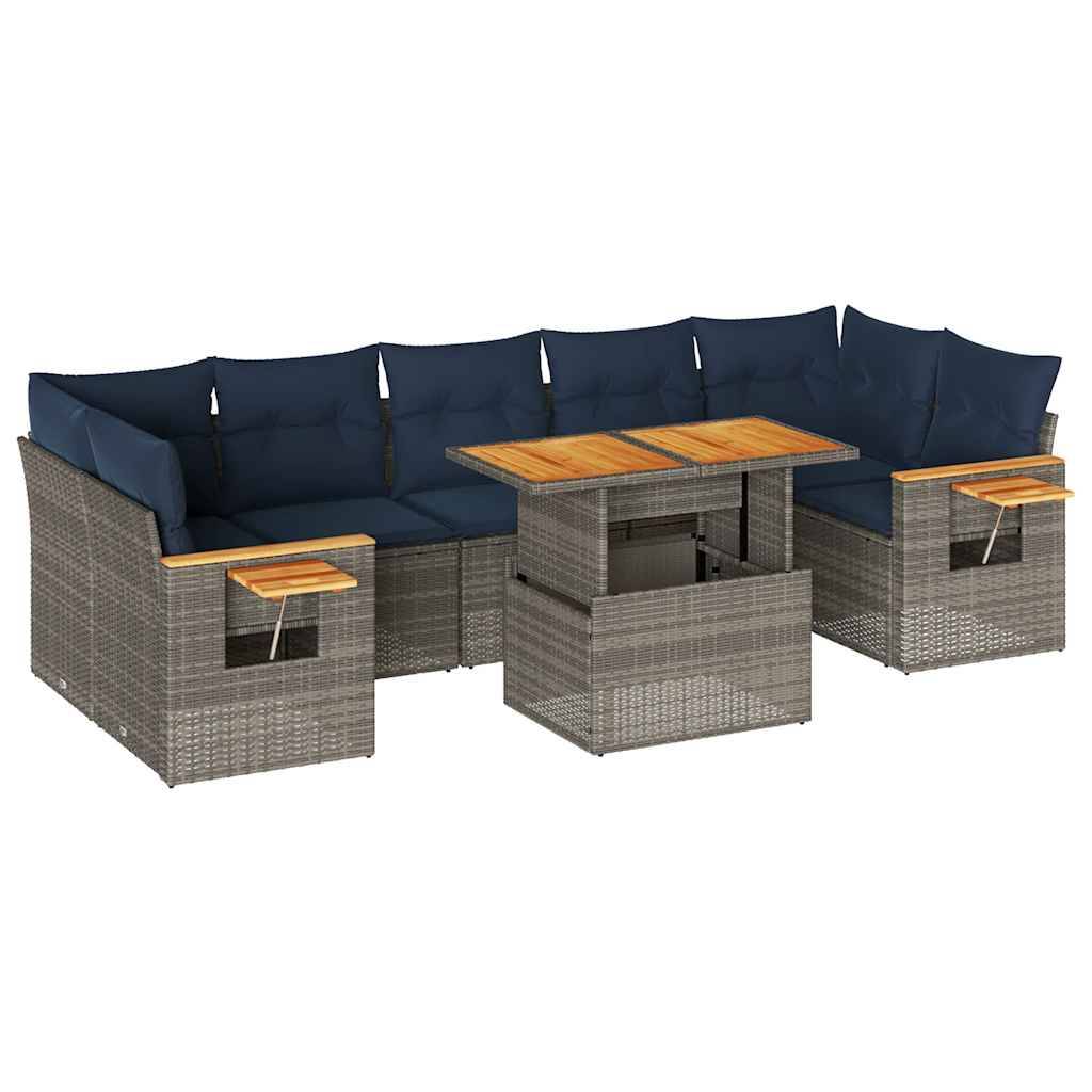 Salon de jardin 8 personnes résine tressée modulable avec table repas ajustable Gris – ComfortXL Outdoor Living - Image 2