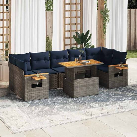 Salon de jardin 8 personnes résine tressée modulable avec table repas ajustable Gris – ComfortXL Outdoor Living - Image 1