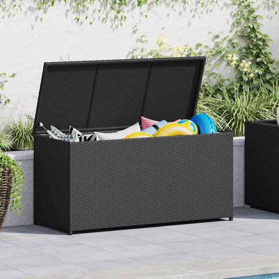 Coffre de Rangement Jardin Résine Tressée Étanche pour Coussins Terrasse Noir 120x50x60 cm – ComfortXL Outdoor Living - Image 2