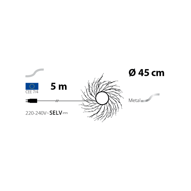Lotti - Couronne de Noël lumineuse Champagne Tiglio ø45cm avec 160 Micro LED IP44 - Image 7
