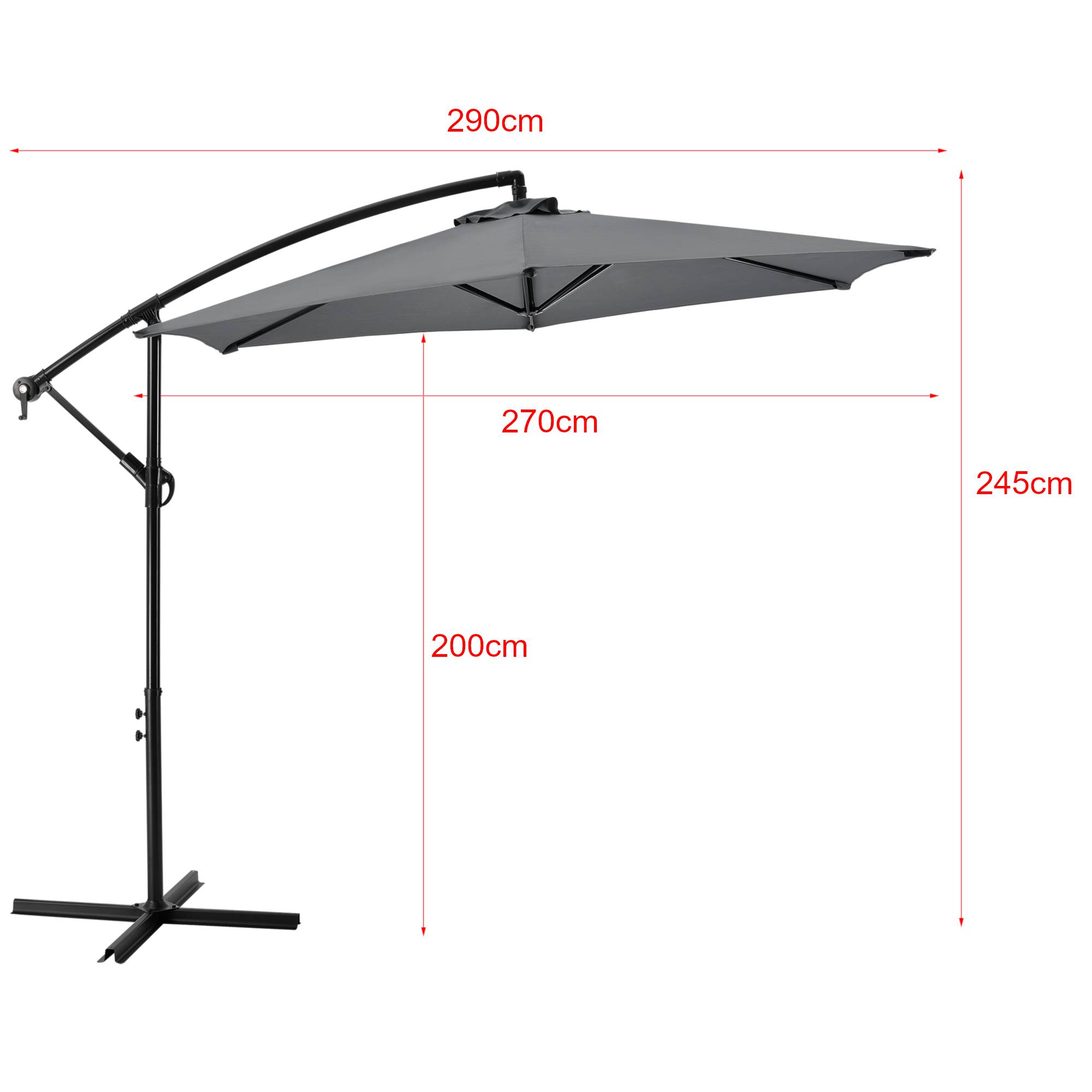 Casa.Pro - Parasol Déporté Budva Hexagonal avec Manivelle Diamètre 270 cm Gris [casa.pro] - Imagen 3