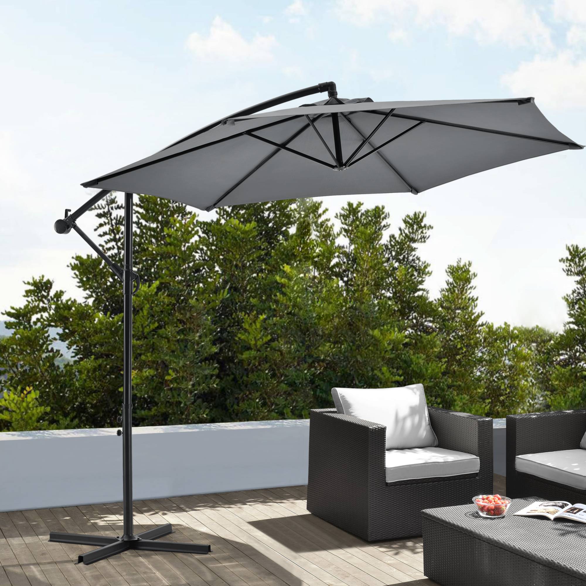 Casa.Pro - Parasol Déporté Budva Hexagonal avec Manivelle Diamètre 270 cm Gris [casa.pro] - Imagen 2