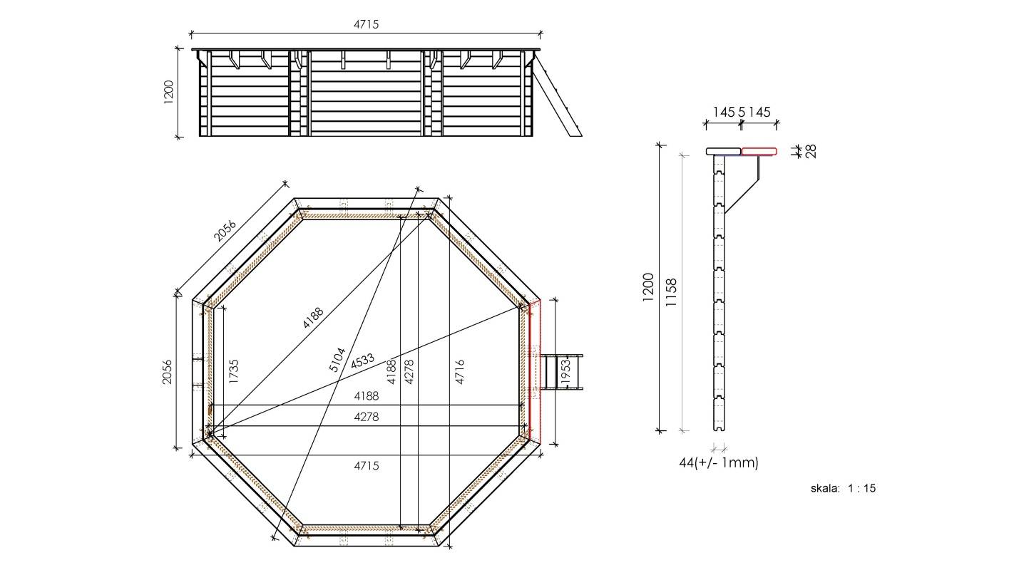 Altanka - Piscine en bois 4,71x4,72 - H.1,20 m - avec filtration - BAS753OSP - Imagen 6