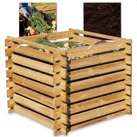 Composteur en bois 100x100x78cm robuste et stable 520L - Image 2