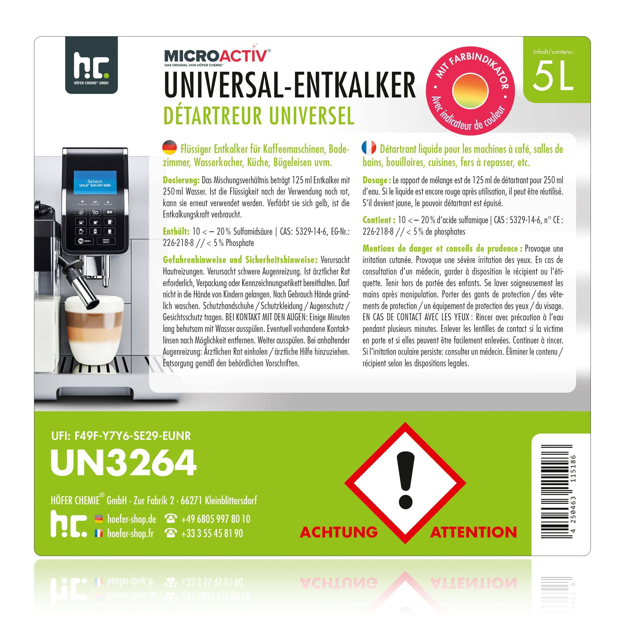 Détartrant universel Microactiv® avec indicateur de couleur pour machines à café entièrement automatiques en bidon de 5 L x 48 - Image 7