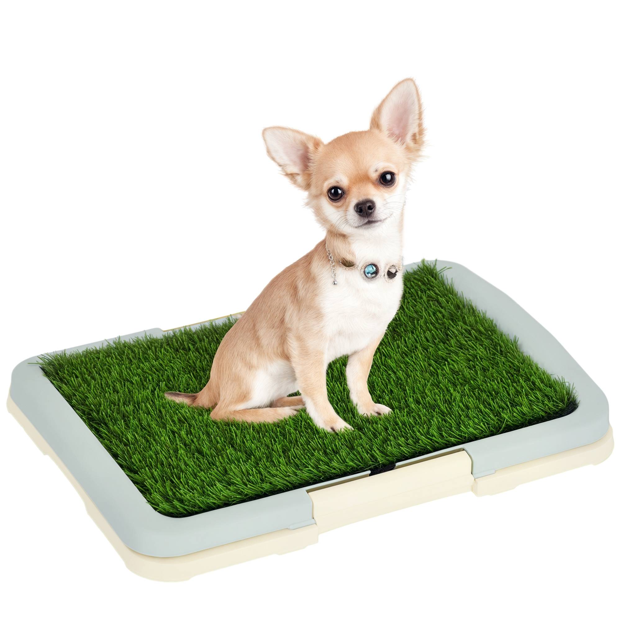 Sans Marque - Toilette pour chien litière avec tapis en gazon artificiel plateau et panneau grillagé 46,5 x 34 cm