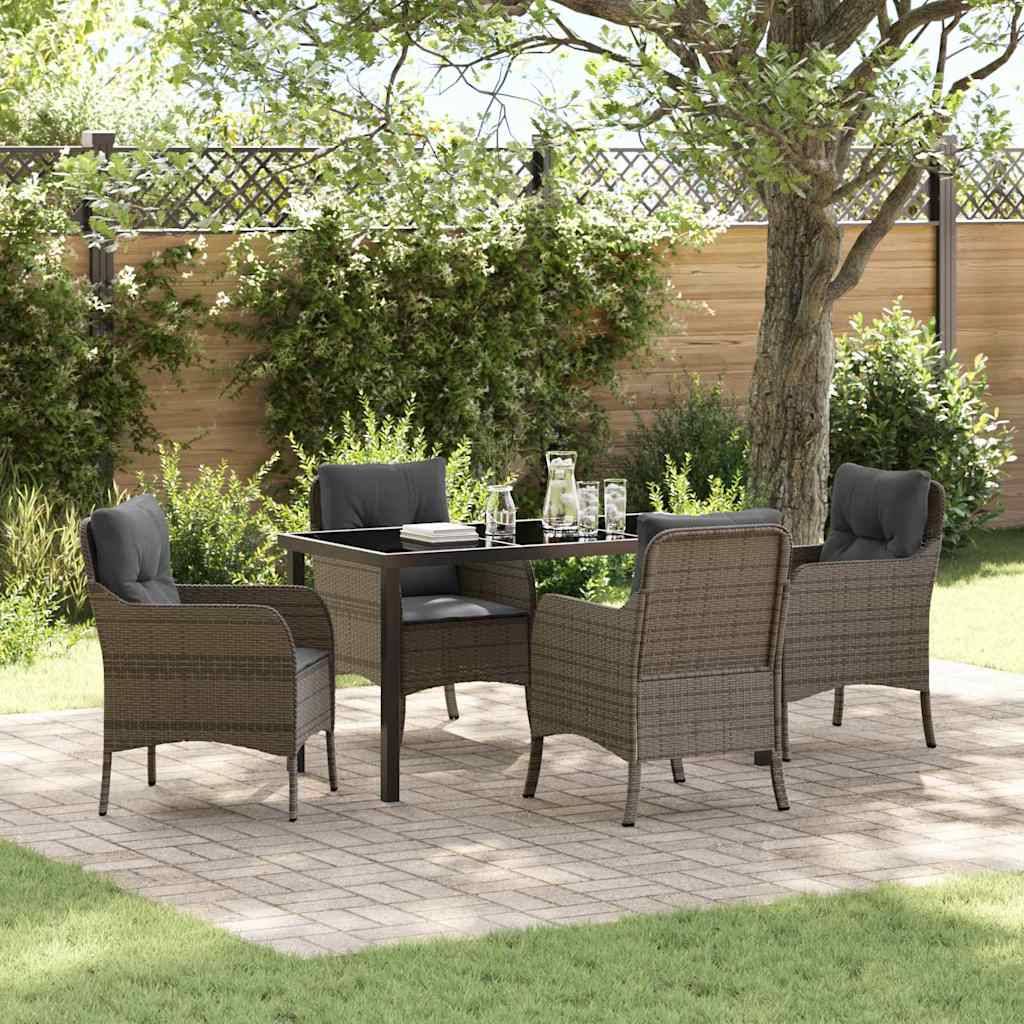 Table et Chaises de Jardin 5 Pcs Poly Rotin Gris Set Repas Extérieur – ComfortXL Outdoor Living - Image 1