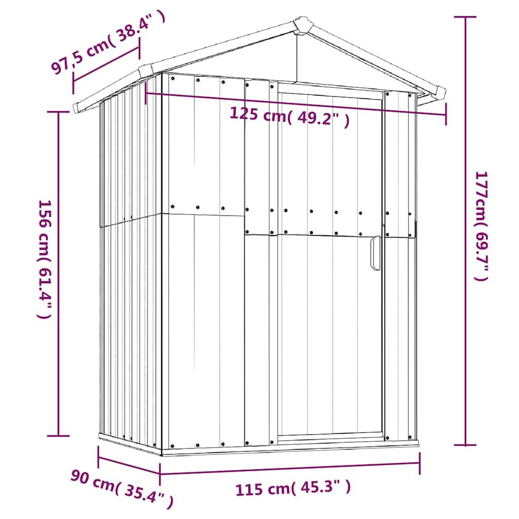 PANGIVO - Abri de jardin avec porte coulissante - Acier galvanisé - Vert 126x97,5x177 cm - Surface au sol 1,02m² - PANGIVO - Image 8