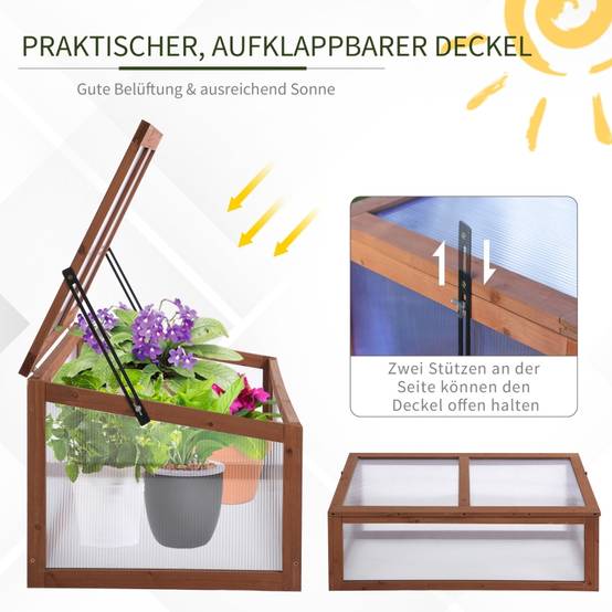 Serre Châssis Bois Jardin Polycarbonate Protection Semis 100x65cm - ComfortXL Outdoor Living - Image 6