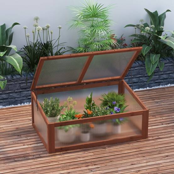 Serre Châssis Bois Jardin Polycarbonate Protection Semis 100x65cm - ComfortXL Outdoor Living - Image 1