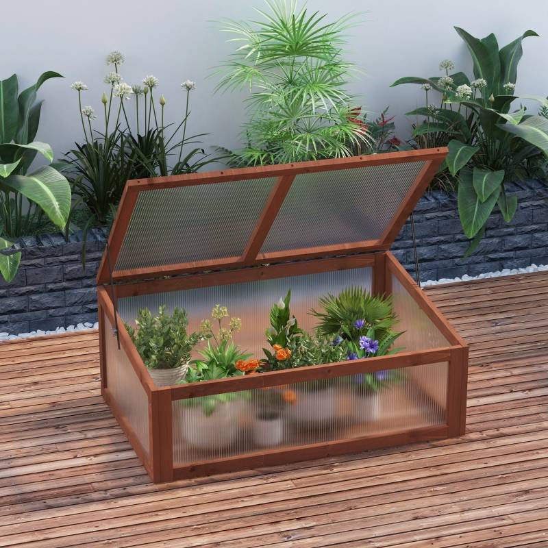 Serre Châssis Bois Jardin Polycarbonate Protection Semis 100x65cm - ComfortXL Outdoor Living - Image 1