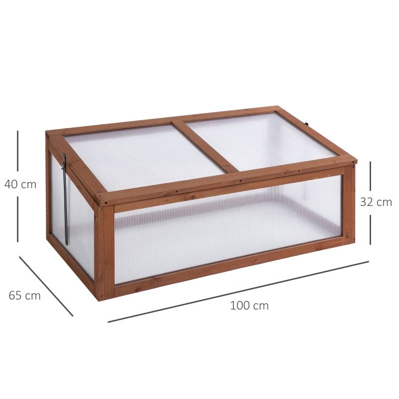 Serre Châssis Bois Jardin Polycarbonate Protection Semis 100x65cm - ComfortXL Outdoor Living - Image 3