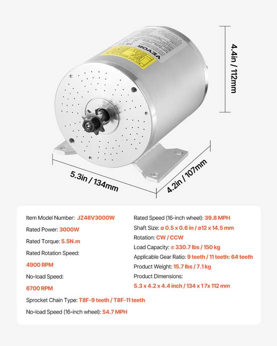 VEVOR Kit moteur électrique sans balais 3000 W, 72 V 4900 tr/min, contrôleur. - Image 7