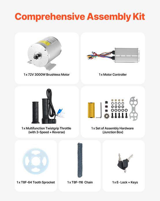 VEVOR Kit moteur électrique sans balais 3000 W, 72 V 4900 tr/min, contrôleur. - Image 5